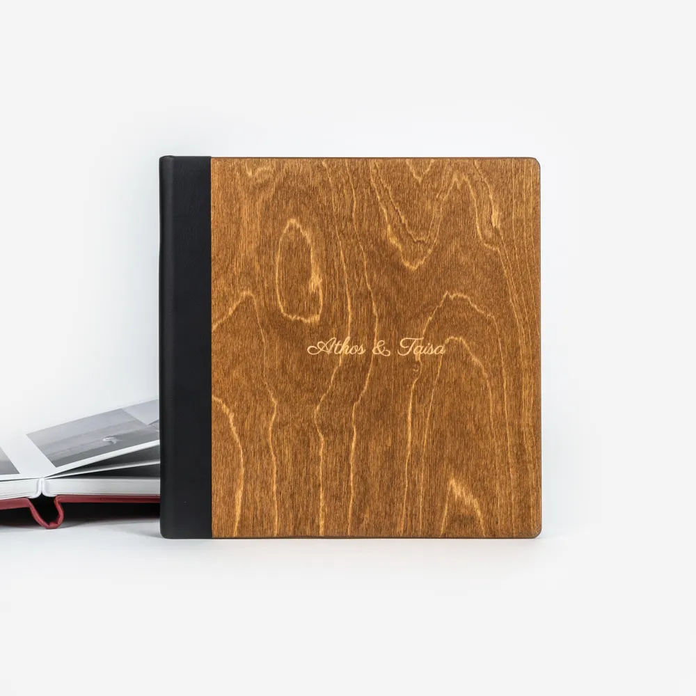 Nature Collection trouwalbum met houten cover, detail