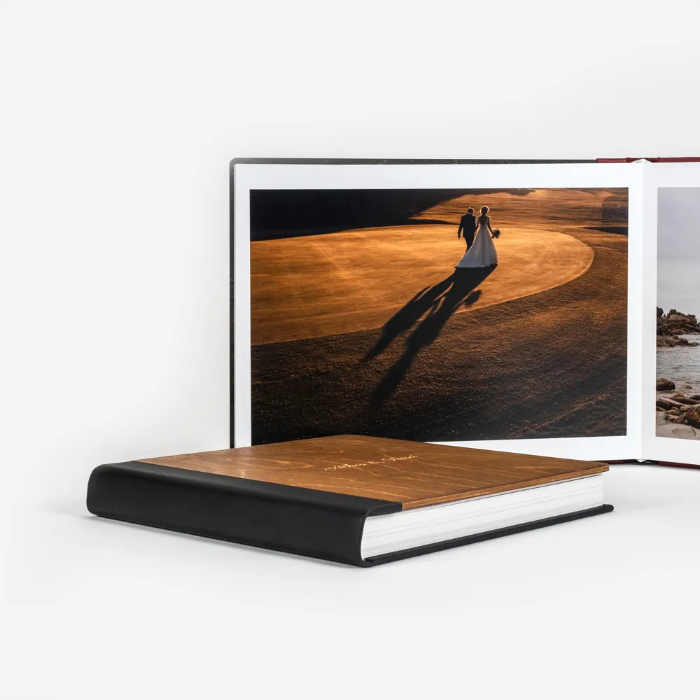 Nature Collection trouwalbum met houten cover, detail